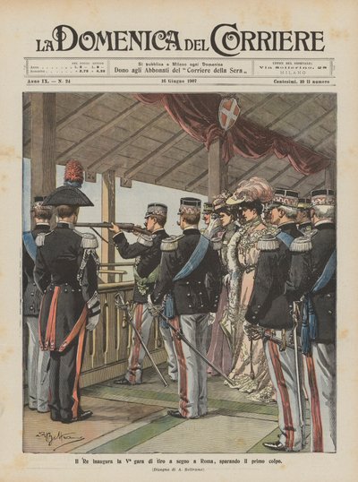 The King Inaugurates the Fifth Shooting Competition in Rome, Firing the First Shot by Achille Beltrame