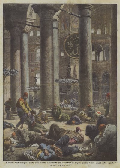 Cholera in Constantinople, Hagia Sophia turned into a lazaretto to prevent it from being taken by the Bulgarians by Achille Beltrame