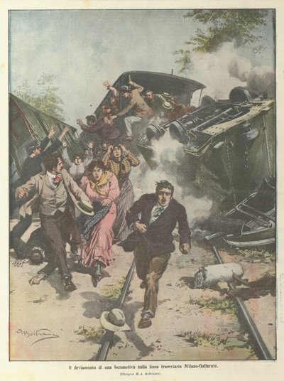 The Derailment of a Locomotive on the Milan-Gallarate Tram Line by Achille Beltrame