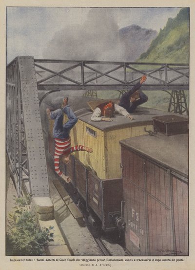 Fatal imprudence, Bohemians working for the Sidoli Circus traveling near Domodossola by Achille Beltrame