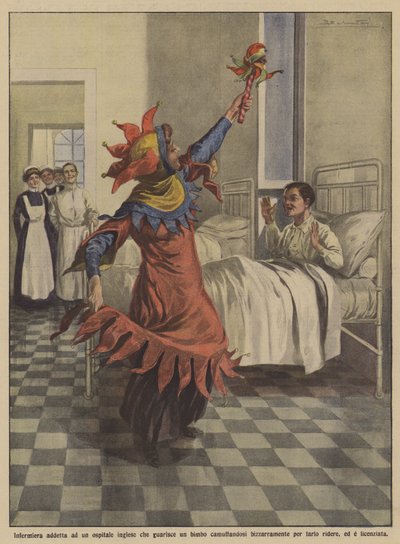 Nurse Attached to an English Hospital Healing a Child by Disguising Herself Bizarrely by Achille Beltrame