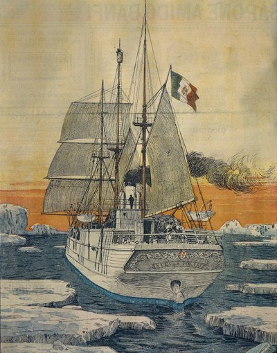 Journey to North Pole: Polar Star ship which carried Prince Luigi Amedeo of Savoy-Aosta, Duke of Abruzzi, to Bay of Teplitz on Rudolf-Island by Achille Beltrame