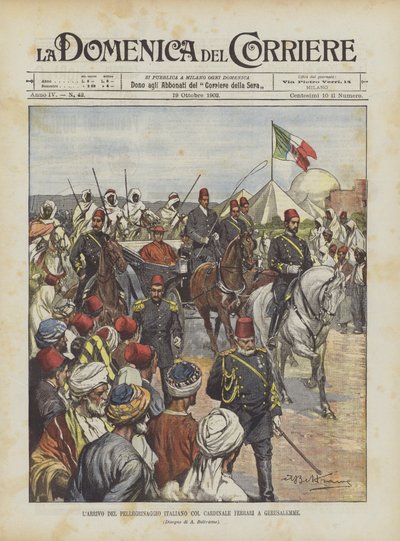 The Arrival of the Italian Pilgrimage with Cardinal Ferrari in Jerusalem by Achille Beltrame