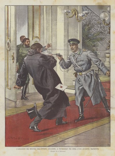 The Assassination of the Minister of the Interior, Sipiaguine, in St. Petersburg by a Student in Disguise by Achille Beltrame