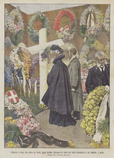 The Flower Tribute on the Day of the Dead by Lombard Ladies at the Site of the Assassination by Achille Beltrame