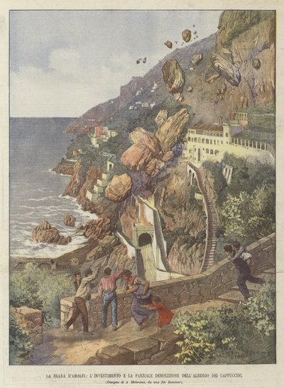 The Landslide of Amaefi, The Impact and Partial Demolition of the Capuchin Hotel by Achille Beltrame