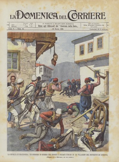 The Revolt in Macedonia, An Episode of War Between Insurgents and Turkish Soldiers in a Village by Achille Beltrame