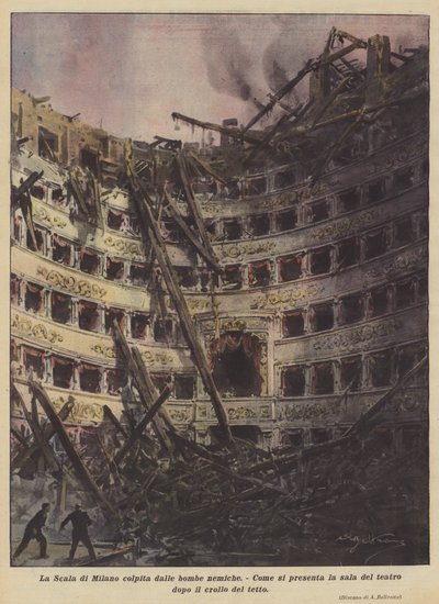 La Scala in Milan Hit by Enemy Bombs by Achille Beltrame
