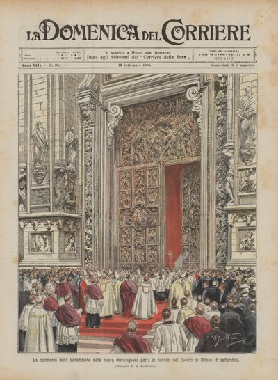 The ceremony of blessing the new magnificent bronze door in the Milan Cathedral (September 8) by Achille Beltrame