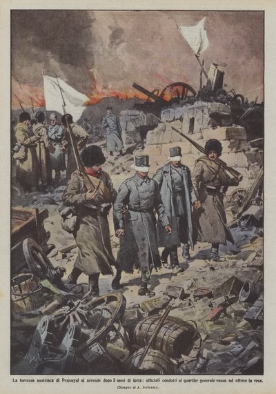 The Austrian fortress of Przemysl surrenders after 5 months of fighting, officers led to headquarters by Achille Beltrame