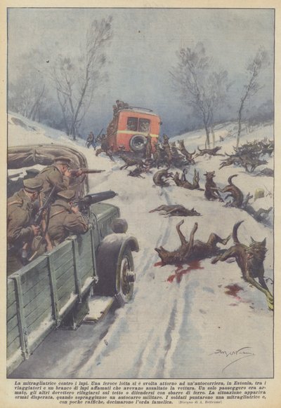 The Machine Gun Against the Wolves by Achille Beltrame