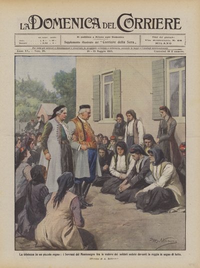 Sadness in a small kingdom, the Sovereigns of Montenegro among the widows of soldiers by Achille Beltrame