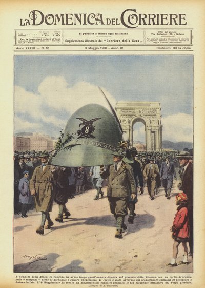 The Gathering of Retired Alpini in Genoa at Victory Square by Achille Beltrame