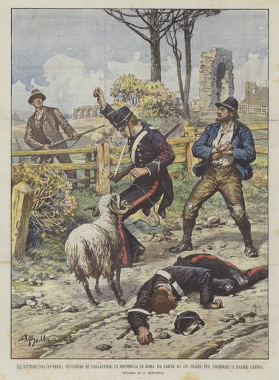 The Victims of Duty, Killing of Carabinieri in the Province of Rome by a Son by Achille Beltrame