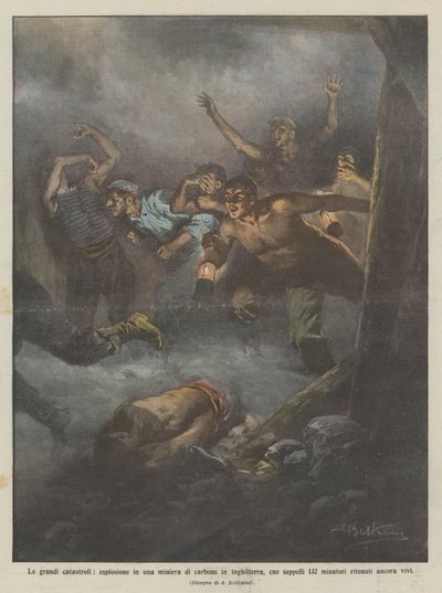 The great catastrophes, explosion in a coal mine in England, which buried 132 by Achille Beltrame