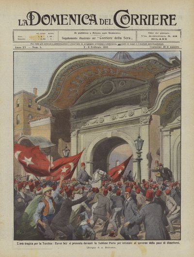 The Tragic Hour for Turkey, Enver Bey Appears Before the Sublime Porte to Demand by Achille Beltrame