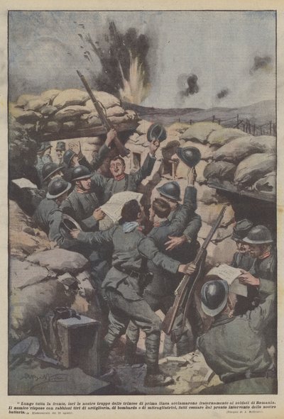 Along the entire front, yesterday our troops from the front-line trenches cheered... by Achille Beltrame