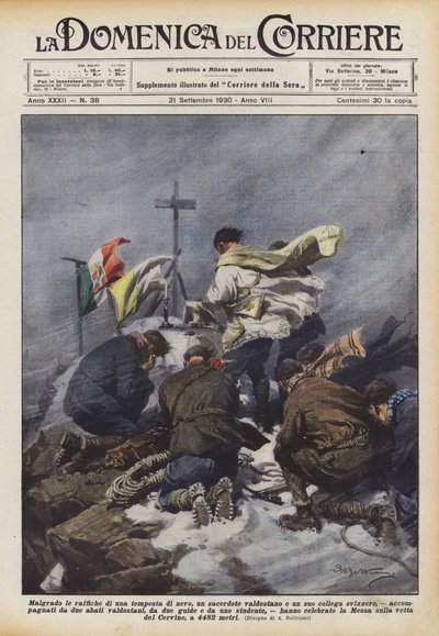Despite the gusts of a snowstorm, a Valdostan priest and his Swiss colleague by Achille Beltrame