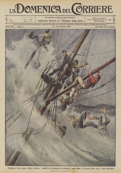 Shipwreck of a Large German Sailing Ship, Crew Members Climb Trees in Tragic by Achille Beltrame