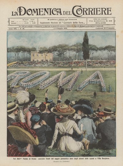 On the 2663rd Christmas of Rome, final exercise of the gymnastic demonstration given by the students of the schools at Villa Borghese by Achille Beltrame
