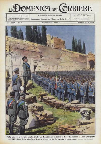 In the Superb Setting of the Stadium of Domitian in Rome, the Duce Delivered the Grand Report to 4000... by Achille Beltrame
