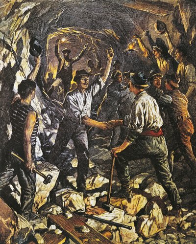 Opening of first stretch of Simplon Rail Tunnel between Arona and Meina, illustration by Achille Beltrame, from La Domenica del Corriere, 25th October 1903 by Achille Beltrame
