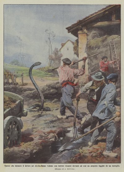 Workers in Aix-les-Bains Terrified as They See Something Rise Before Them by Achille Beltrame