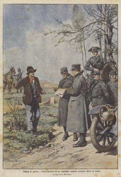 War police, the interrogation of a suspicious peasant caught behind the front by Achille Beltrame