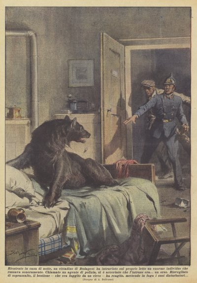 Returning home at night, a citizen of Budapest saw an enormous by Achille Beltrame
