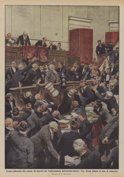 Indecorous Scenes in the Chamber of Deputies Due to Obstructionism by the Far Left, Hon. by Achille Beltrame