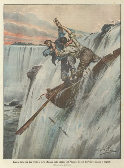 Tragic fight between two rivals a short distance from Niagara Falls which then swept away the boat and the fighters by Achille Beltrame