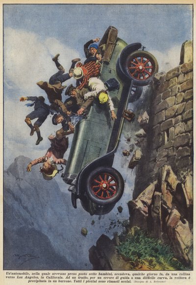 A car, in which seven children had taken place, descended a few days ago by Achille Beltrame