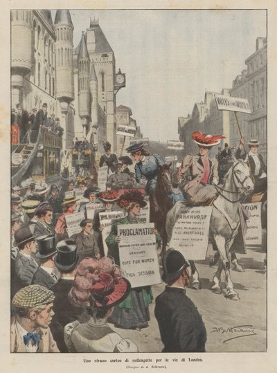 A Strange Procession of Suffragettes Through the Streets of London by Achille Beltrame
