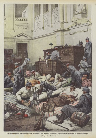 Inglorious use of the Belgian Parliament, the Chamber of Deputies in Brussels converted into a dormitory by Achille Beltrame
