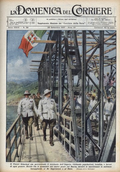 Vice King of Ethiopia Rodolfo Graziani, Crossing Abyssinian Territory. Illustration by Achille Beltrame in 