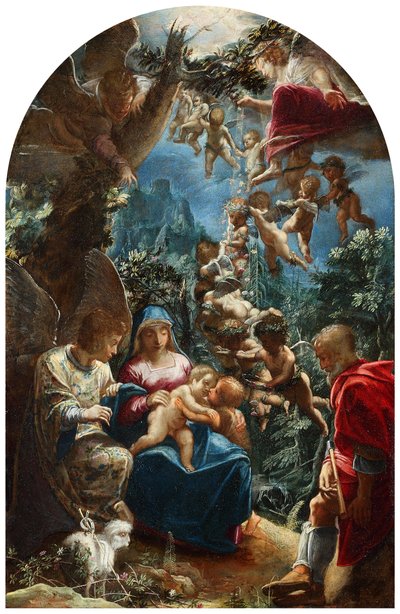 The Holy Family with the Infant John the Baptist and Angels by Adam Elsheimer