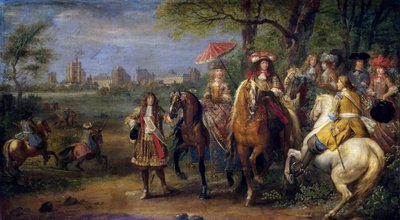 Chateau de Vincennes with Louis XIV and Marie Therese with their Court in 1669 by Adam Frans Meulen van der