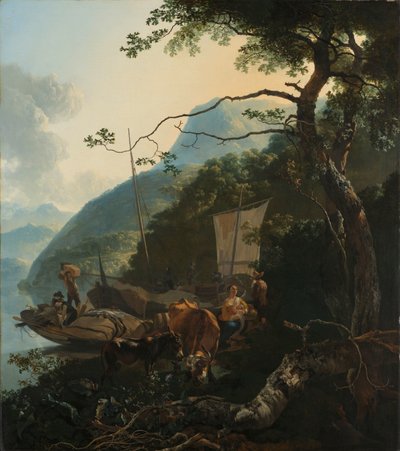 Boatmen Moored on the Shore of an Italian Lake by Adam Pijnacker