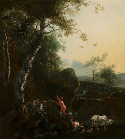 Mountainous Landscape with Waterfall by Adam Pynacker