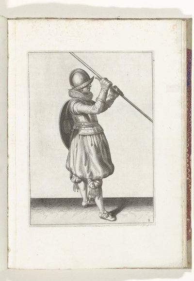The Exercise with Shield and Pike: The Soldier with the Pike Diagonally in Both Hands and the Shield on the Back (No. 2), 1618 by Adam van Breen