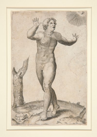 A Nude Man Who is Frightened by Seeing the Moon and the Sun in the Sky at the Same Time by Adamo Scultori