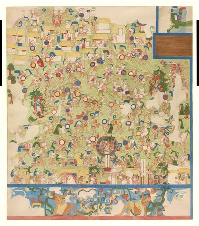 Quarter-scale copy of wall painting from south end of west wall, Upper Temple of the Jaguars, Chichen Itza, Mexico by Adela Breton