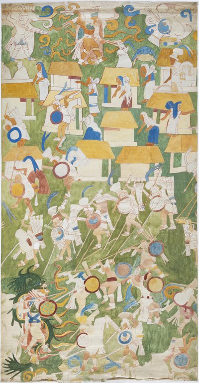 Tracing of a mural painting from the southern panel of the west wall, Upper Temple of the Jaguars, Chichen Itza, Mexico by Adela Breton