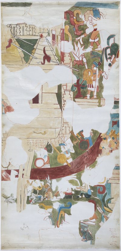 Tracing of mural from a vault in a large chamber at Casa de Monjas, Chichen Itza, Mexico by Adela Breton