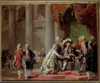Reception of a Knight of the Order of Saint Lazarus of Jerusalem and of Our Lady of Mount Carmel by the Last Grand Master the Count of Provence (future King Louis XVIII) (1755-1824) under Louis XVI (1788) by Adelaide Labille Guiard