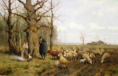 Children with a Shepherd and Sheep in a Landscape by Adolf Ernst Meissner
