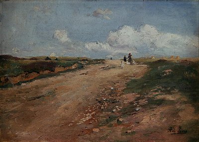 Rural Path in Schwalm with a girl and geese by Adolf Lins
