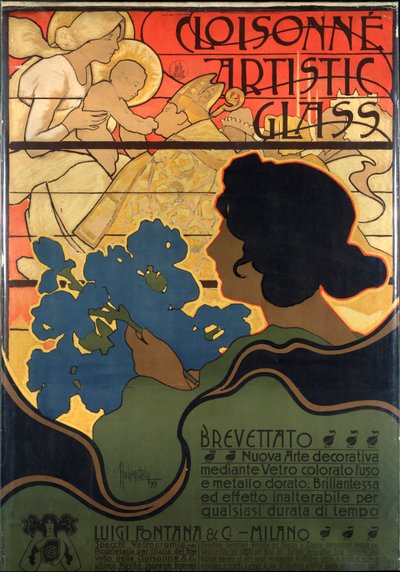 Advertising poster for Cloisonne Glass, with a nativity scene by Adolfo Hohenstein