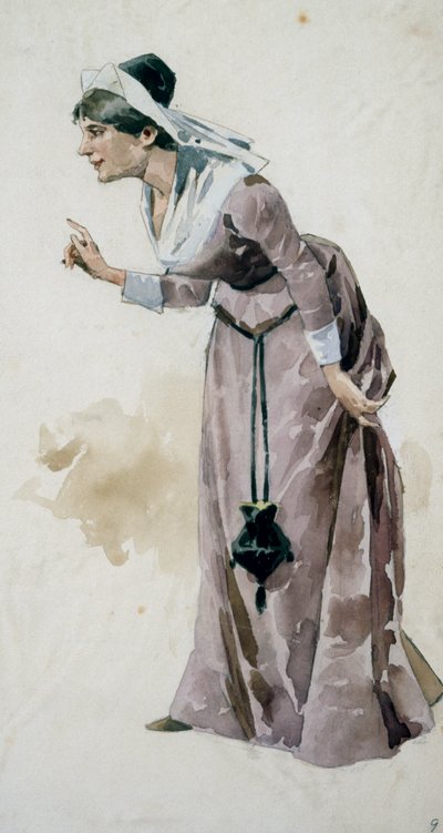 Costume Sketch for the Premiere of the Opera Falstaff, performed at La Scala Theatre in Milan, February 9 by Adolfo Hohenstein