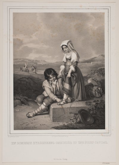 A Roman Shepherd Boy Tying a Young Girl